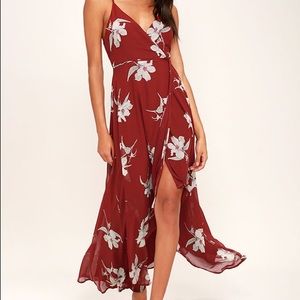 Lulu's All Mine red floral print wrap dress